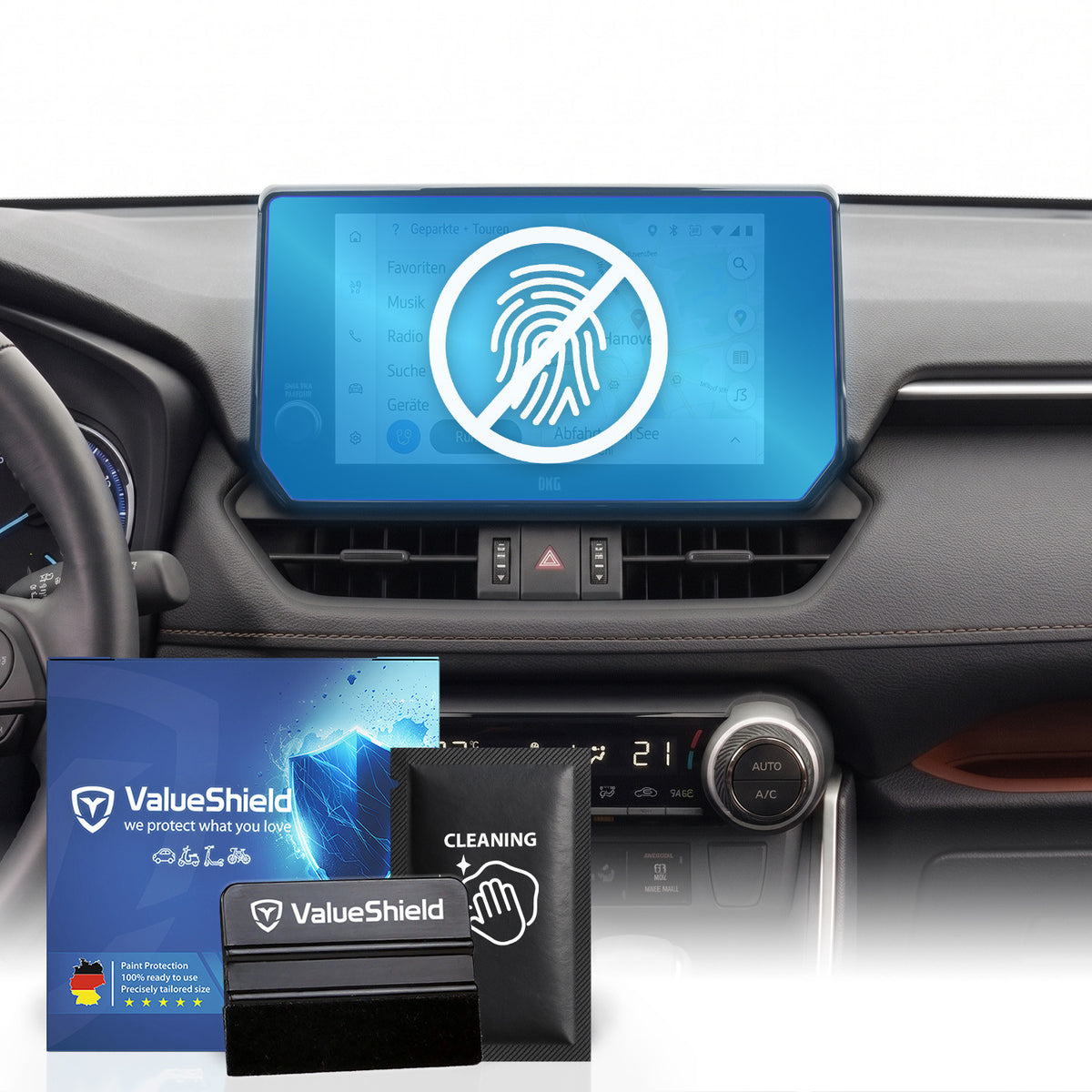Anti-Fingerprint Displayschutzfolie passend für Toyota RAV4 5. Gen 2018-2026 (5-Türer Kompakt-SUV)