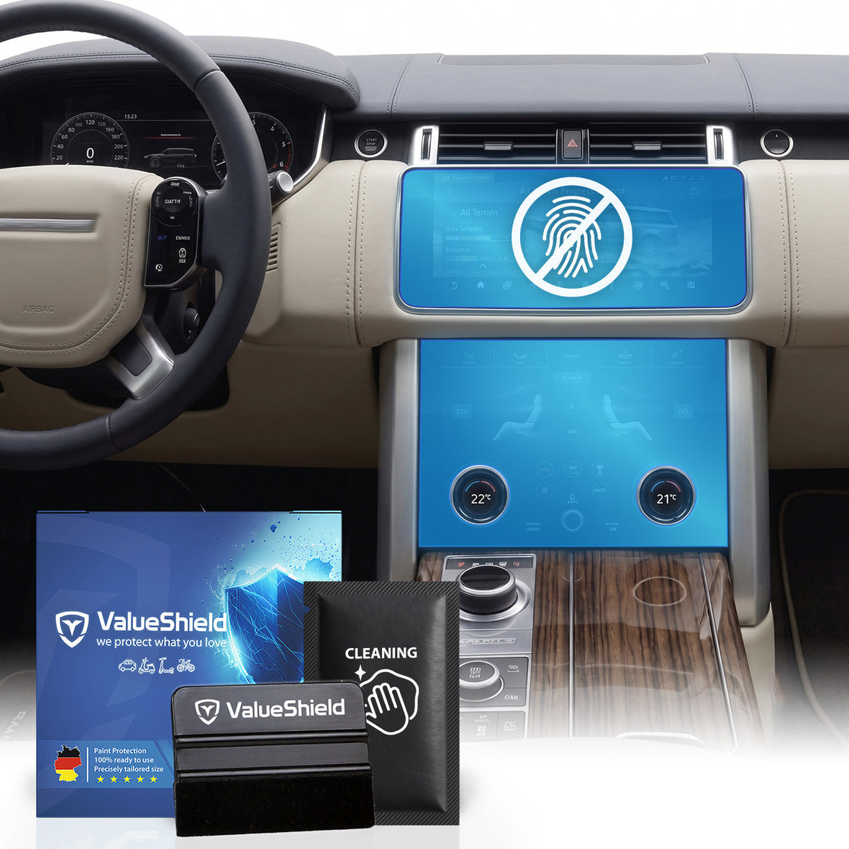 Anti-Fingerprint Displayschutzfolie passend für Land Rover Range Rover L405 2012-2021