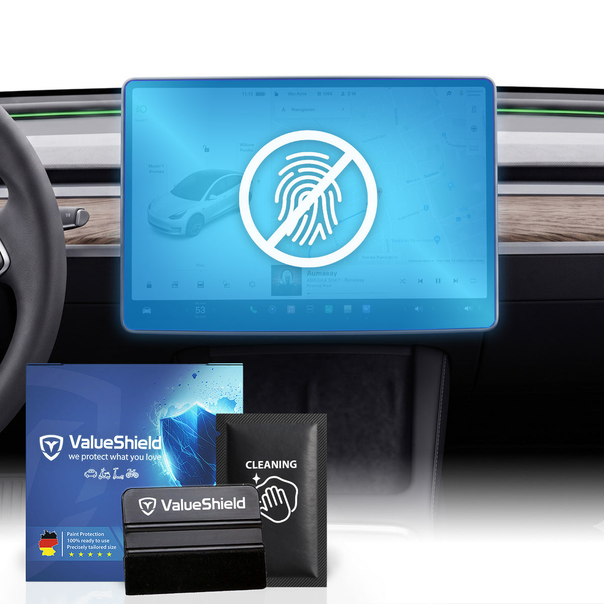 Anti-Fingerprint Displayschutzfolie passend für Tesla Model Y 2015-2029 (4-Türer Limousine)