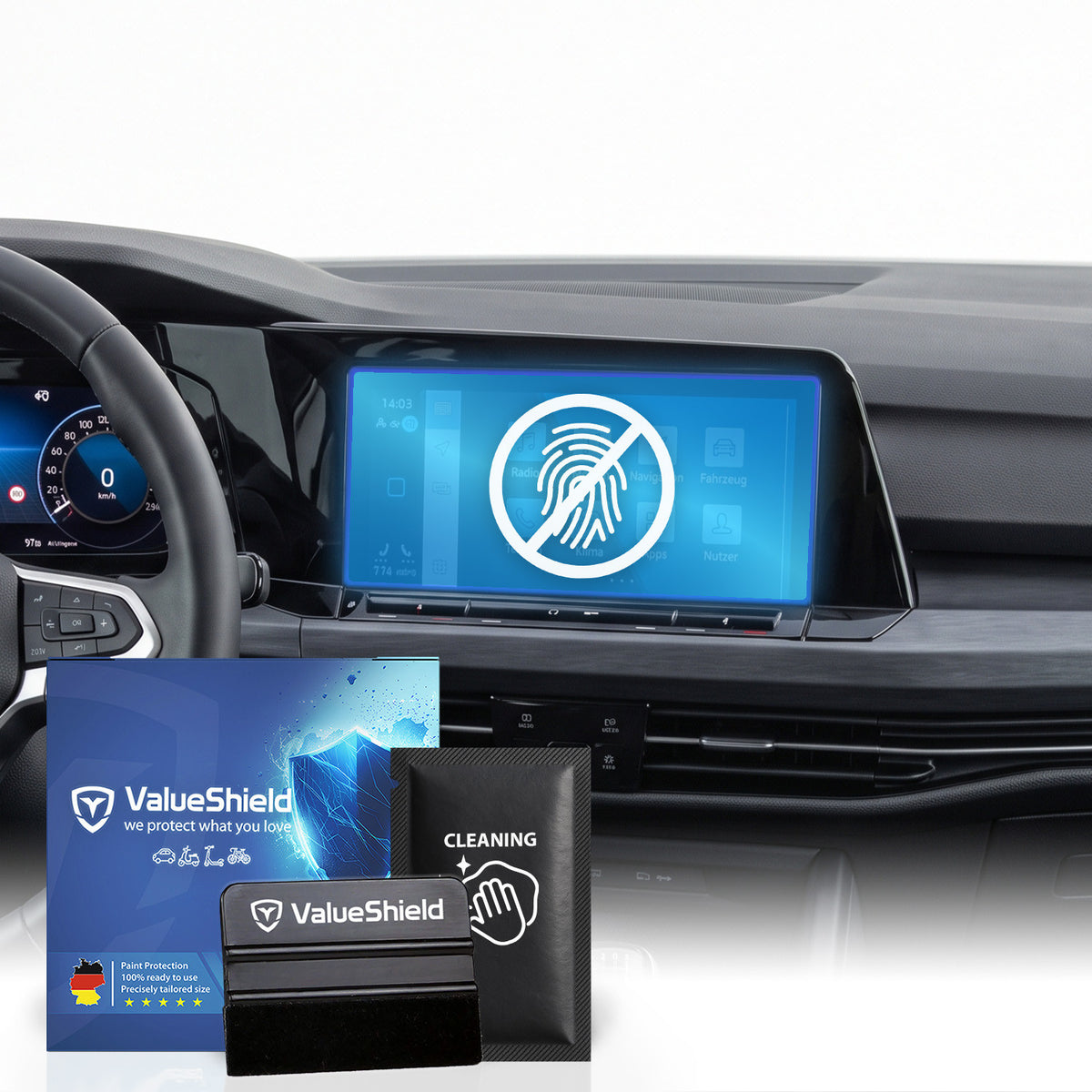 Film de protection d'écran anti-empreintes digitales compatible avec VW Golf 8 VIII 2019-2027 (Compact 5 portes)